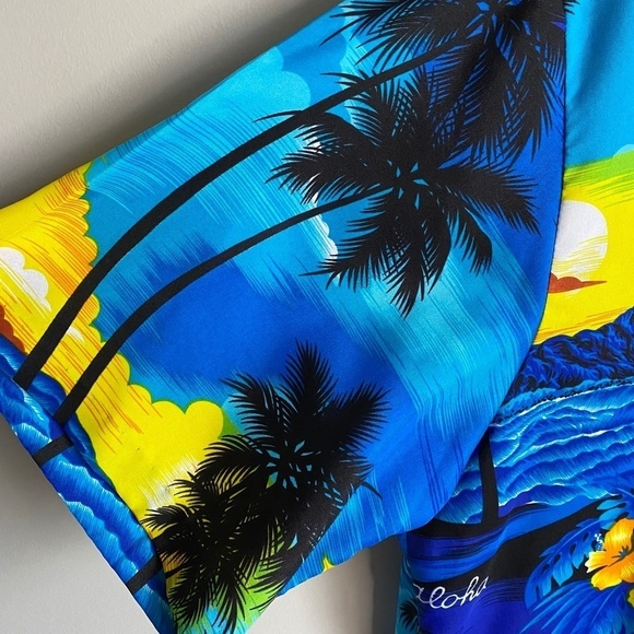 Royal Creations Vintage Aloha Shirt Hawaiian Palm Tree Sunset Surf Men's - Picture 2 of 9